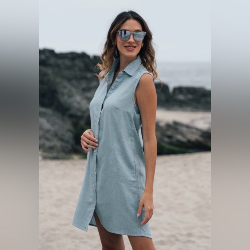 Adriene Vittadini dress Light Blue Sleeveless Cover-Up 100% linen size 4